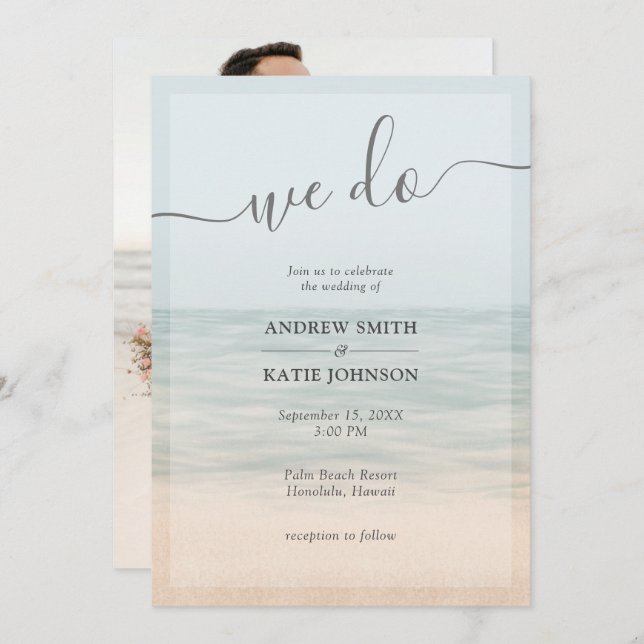 Beach Front Vintage Hawaiian Wedding Invitation (Front/Back)