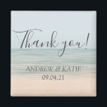 Beach Front Vintage Hawaiian Wedding Thank You Magnet<br><div class="desc">Give your guests a souvenir to your wedding and express your heart felt gratitude with this elegant magnet in beach front background and a calligraphy lettering saying "thank you!". Personalise the name and the wedding date.</div>