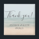 Beach Front Vintage Hawaiian Wedding Thank You Magnet<br><div class="desc">Give your guests a souvenir to your wedding and express your heart felt gratitude with this elegant magnet in beach front background and a calligraphy lettering saying "thank you!". Personalise the name and the wedding date.</div>