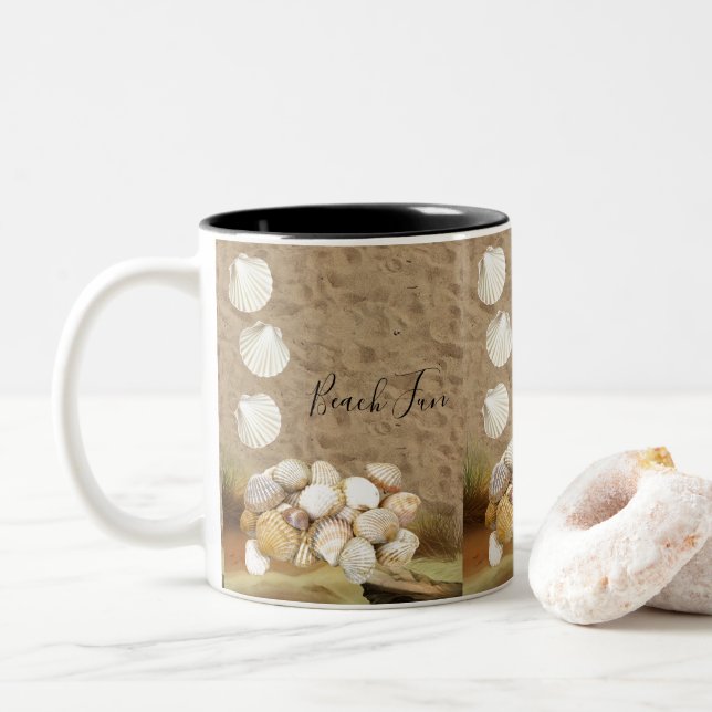 Beach Fun Clams Sand  Mug (With Donut)