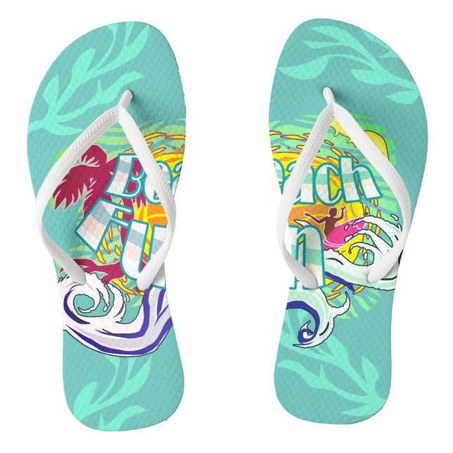 Beach Fun Surfer Teal Flip Flops (Footbed)