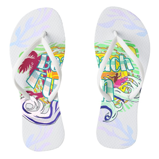 Beach Fun Surfer White Flip Flops (Footbed)