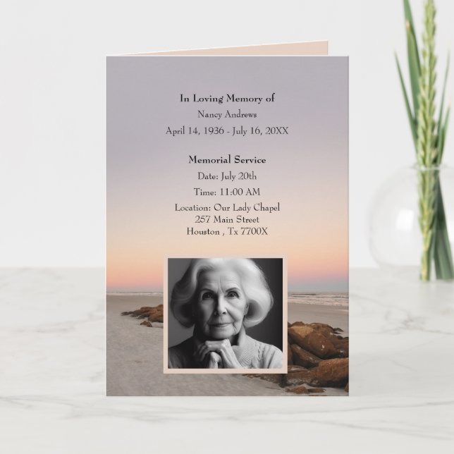Beach Funeral Memorial Obituary Folded Program (Front)