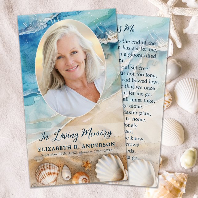 Beach Funeral Oval Photo Memorial Prayer Card (Creator Uploaded)