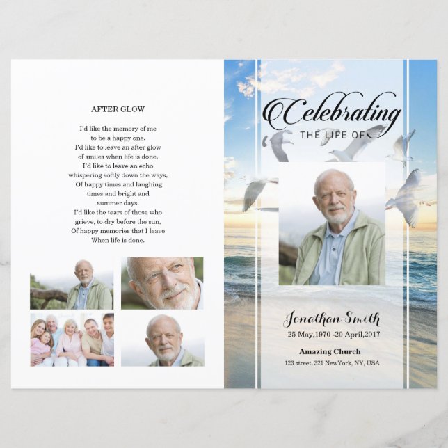 Beach  Funeral Program template (Front)