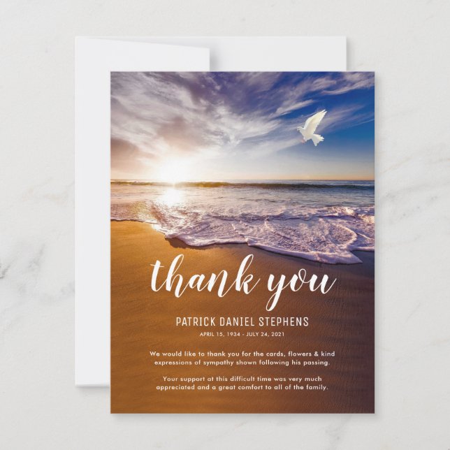 Beach Funeral Sympathy Thank You Card (Front)