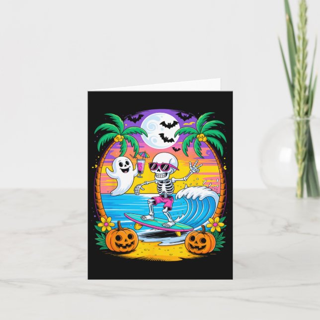 Beach Funny Halloween Vibes Summerween Skeleton Gh Card (Front)