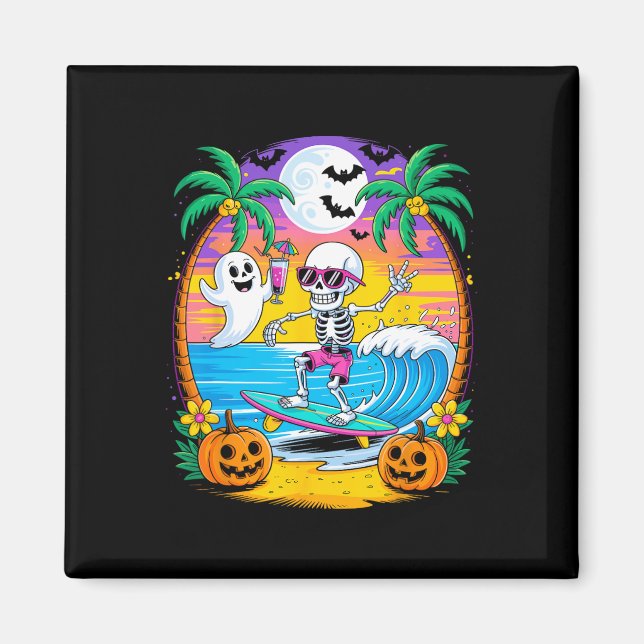 Beach Funny Halloween Vibes Summerween Skeleton Gh Magnet (Front)