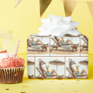 Beach Giraffe Drinking A Cocktail Wrapping Paper