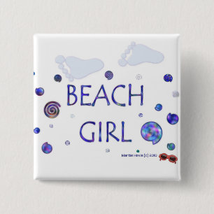 Beach Girl - Footprints - Button/Pin 15 Cm Square Badge