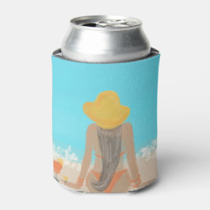 Beach Girl Long Hair Bridal Shower Party Can Cooler