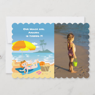 Beach girl summer birthday party photo invitation