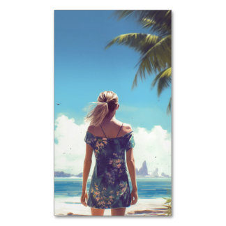 Beach Girls Summer Beach Background Magnetic Business Card