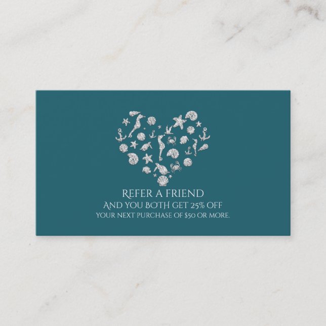 Beach Glam Diamond Heart Elegant Refer a Friend Referral Card (Front)