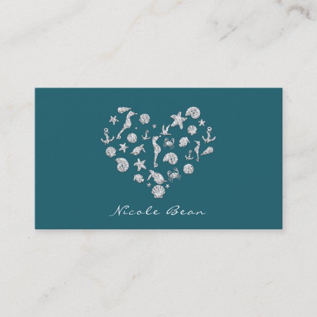 Beach Glam Diamond Heart Elegant Tropical Custom Business Card (Front)