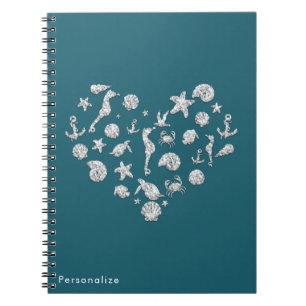 Beach Glam Diamond Heart Elegant Tropical Custom Notebook