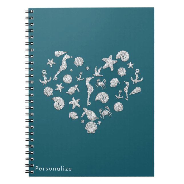 Beach Glam Diamond Heart Elegant Tropical Custom Notebook (Front)