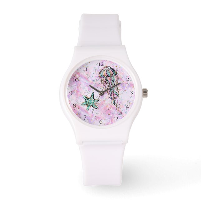 *~* Beach Glitter Art Star Fish Jelly Fish Sea Watch (Front)
