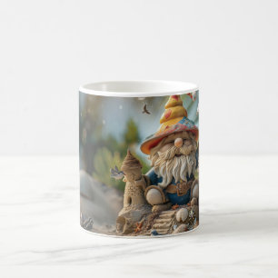 Beach gnome sitting on a beach throne coffee mug
