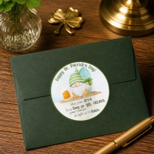 Beach Gnome St Patrick's Day Classic Round Sticker