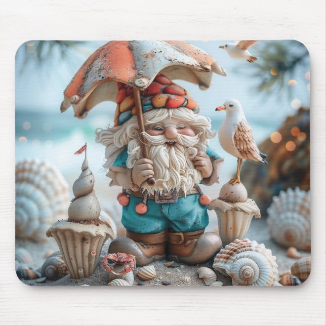 Beach gnome with an umbrella mouse pad (Front)