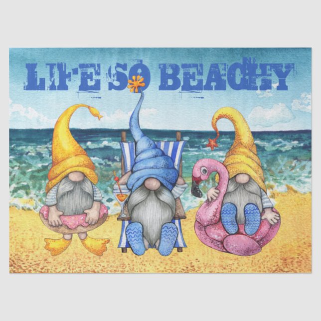 Beach Gnomes Decoupage Tissue Paper (Front)