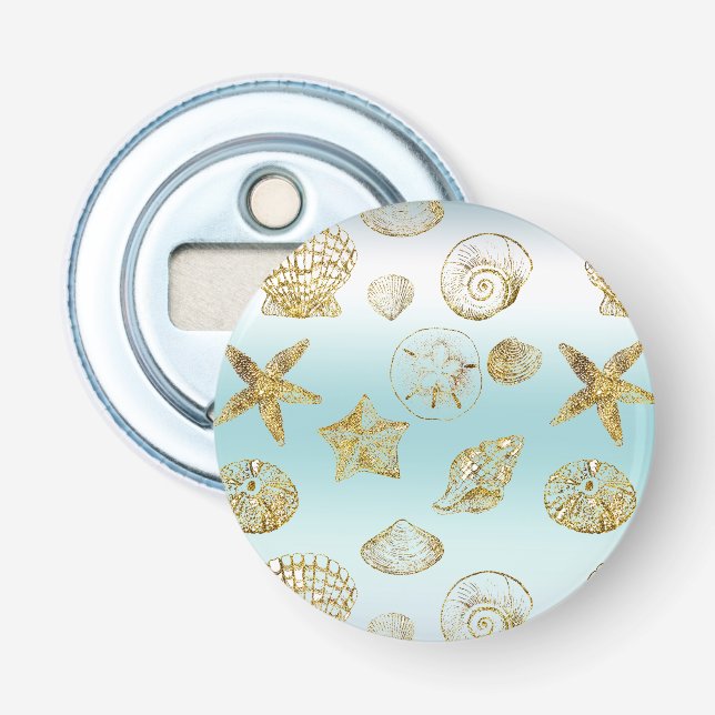 Beach Gold Sea Shells Aqua Blue Ombre    Bottle Opener (Front)