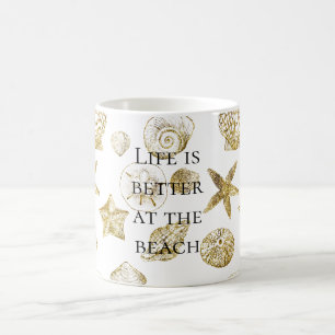 Beach Gold Sea Shells Coffee Mug