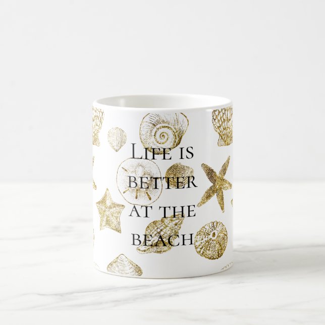 Beach Gold Sea Shells Coffee Mug (Center)