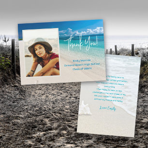 Beach Grad Photo Thank You Message Card
