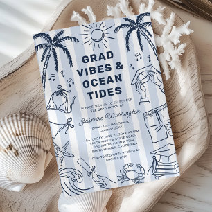 Beach Grad Vibes Doodle Graduation Invitation