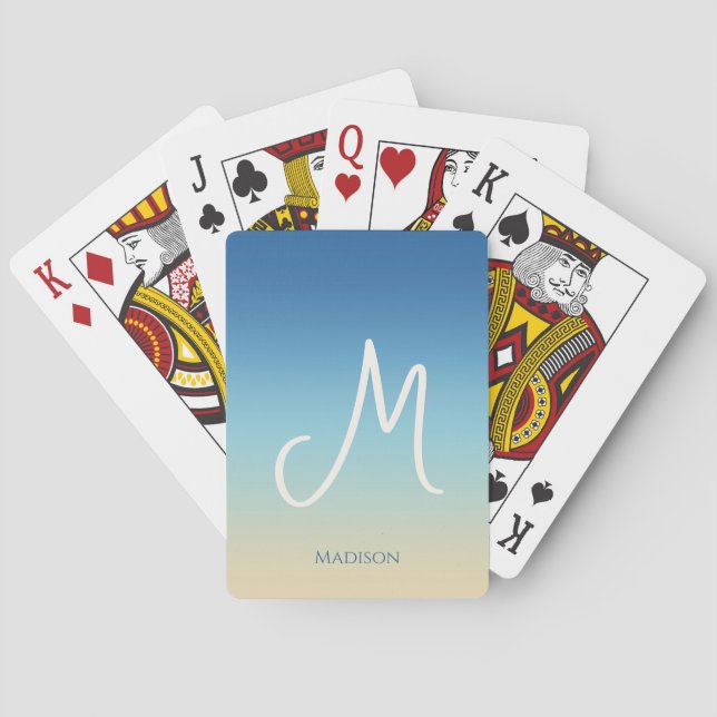 Beach Gradient Monogram  Playing Cards (Back)