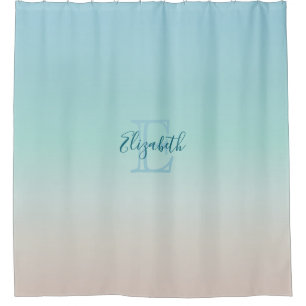 Beach Gradient Turquoise Minimalist Monogram Shower Curtain