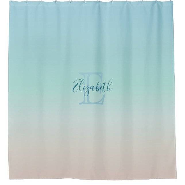 Beach Gradient | Turquoise Minimalist Monogram Shower Curtain (Front)