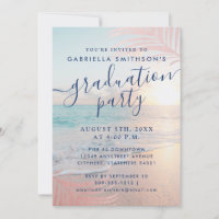 Beach Graduation Party Tropical Pink Palm Leaf