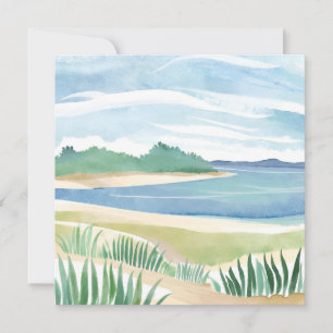 Beach Grass Bay   Watercolor Ocean Coastal Sea Card