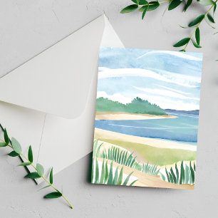 Beach Grass Bay Watercolor Ocean Coastal Sea Card