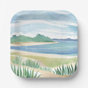 Beach Grass Bay Watercolor Ocean Coastal Sea Paper Plate