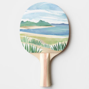 Beach Grass Bay Watercolor Ocean Coastal Sea Ping Pong Paddle