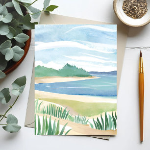 Beach Grass Bay Watercolor Ocean Coastal Sea Postcard