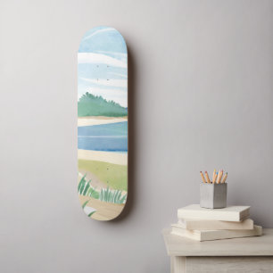 Beach Grass Bay   Watercolor Ocean Coastal Sea Skateboard
