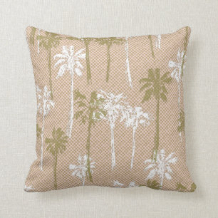 Beach Green and White Palm Tree Pattern Cushion