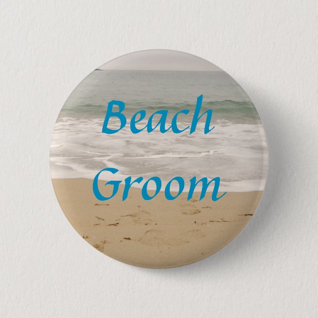 Beach Groom Button:  Ocean Tide Version 6 Cm Round Badge (Front)