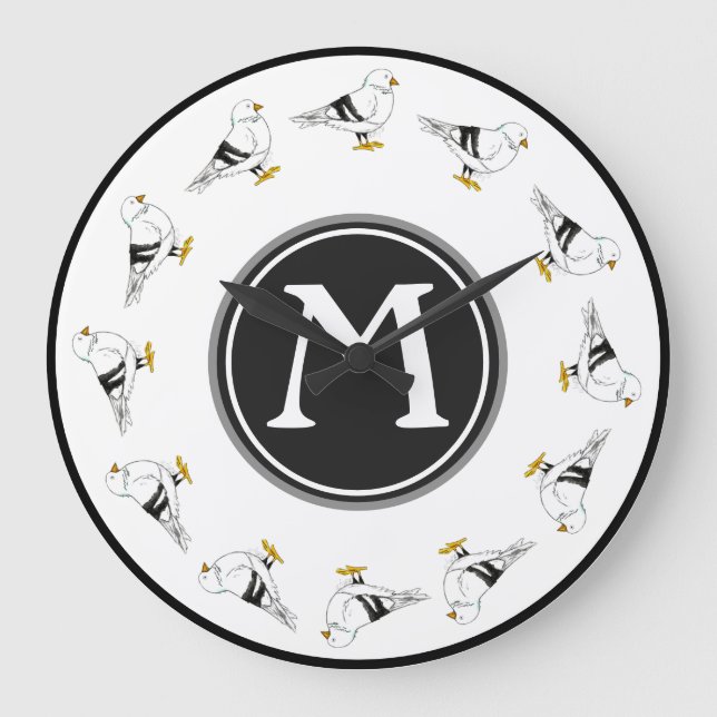 Beach Gull Seagull New York Pigeon Bird Initial Large Clock (Front)