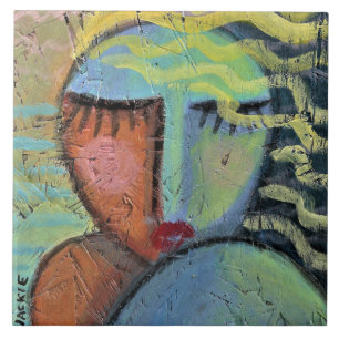 Beach Hair Abstract Painting on OSB Board Ceramic Tile