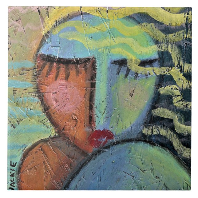 Beach Hair Abstract Painting on OSB Board Ceramic Tile (Front)