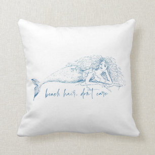 Beach Hair Don't Care Mermaid Sand Dollar Quote Cushion