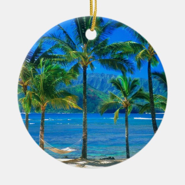 Beach Hammock Kauai Hawaii Ceramic Tree Decoration (Front)
