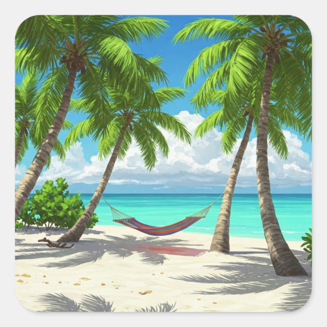 Beach Hammock Turks and Caicos Travel Square Sticker (Front)