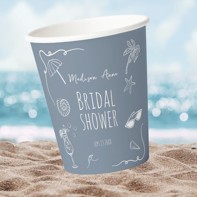 Beach HandDrawn Doodle Illustrations Bridal Shower Paper Cups (Creator Uploaded)